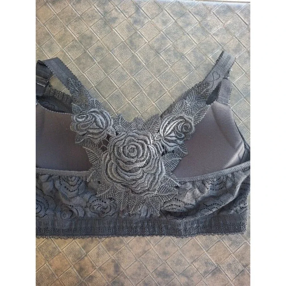 Unbranded Black Lace Longline Bra 38/85 3D Rose Applique Gothic Romantic Lingeri